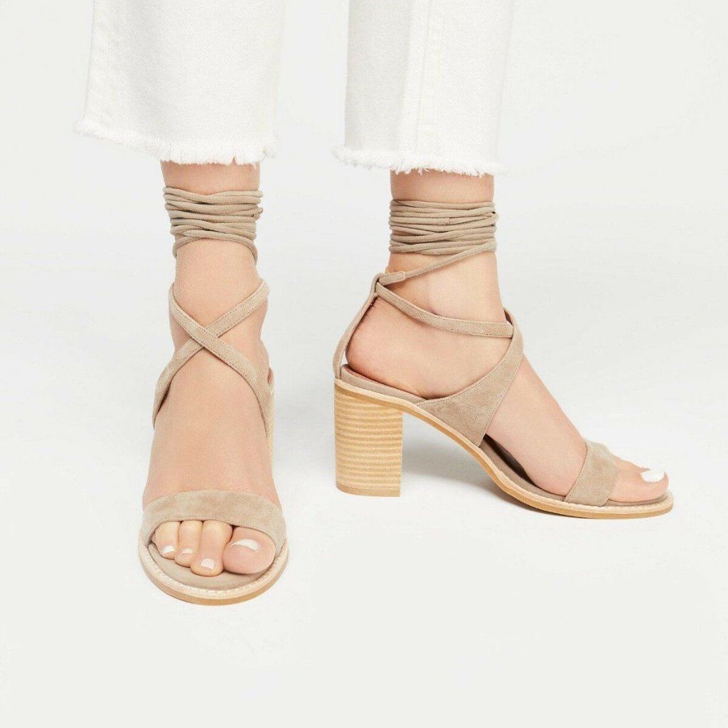 Free People Jeffrey Campbell Suede Taupe Lace Up 7 Open Toe